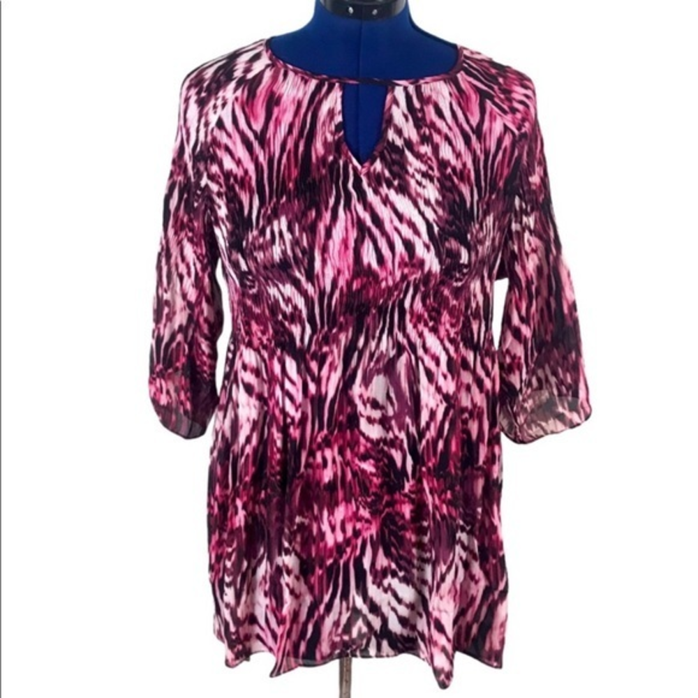 NWT Roaman’s 14W‎ purple boho keyhole neck 3/4 sleeves crinkle texture top